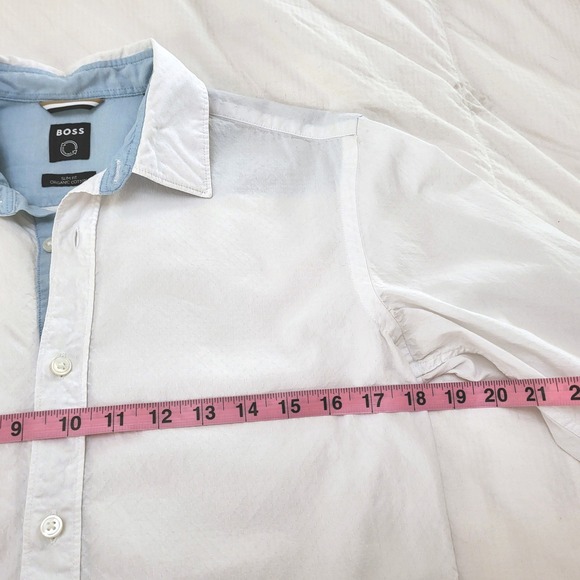Hugo Boss Crisp White Structured Textured Slim Fit Tailored Button Down Blouse S - Picture 10 of 12